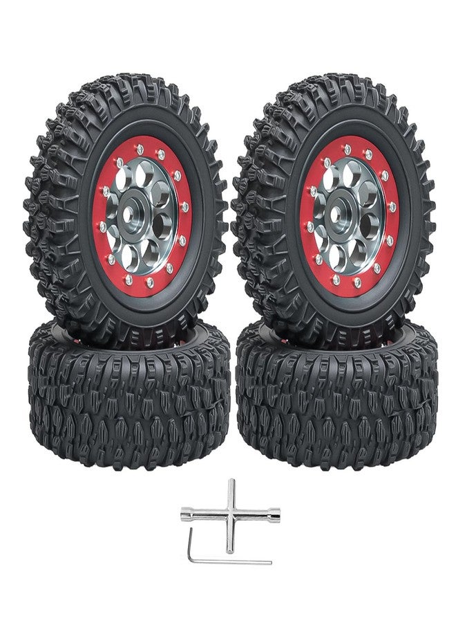مجموعة من 4 إطارات عجلات Beadlock مقاس 1.3 بوصة، محور عجلة Beadlock من الألومنيوم مقاس 1.3 بوصة وإطارات مطاطية ملونة مقاس 65 مم/2.56 بوصة لسيارات الزحف التي تعمل بالتحكم عن بعد بمقياس 1/18 TRX4M و1/24 SCX24 FCX24 (إطارات سوداء + محور عجلة أحمر). - Image 1